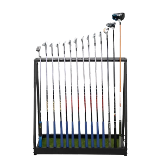 GolfBays Golf Club Storage Rack, Holds 14 Clubs, Indoor Equipment Storage Shelf Black color
