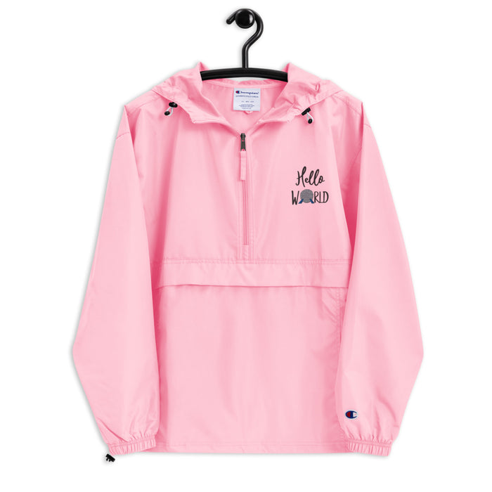 Hello World 1/2 Zip Epcot Embroidered Champion Packable Rain Jacket