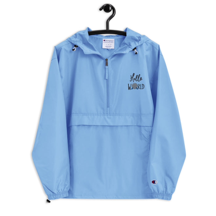 Hello World 1/2 Zip Epcot Embroidered Champion Packable Rain Jacket