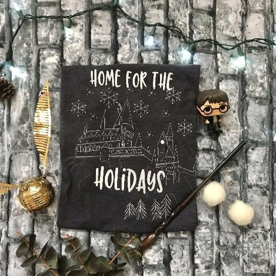 Home for the Holidays T-shirt Magical Christmas Castle Holiday Snowfall T-Shirt
