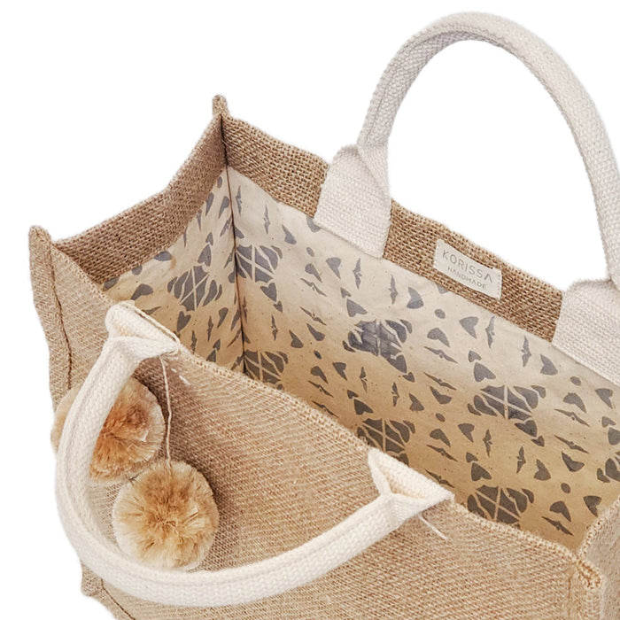 Jute Canvas Gift Bag With Pompom in Small