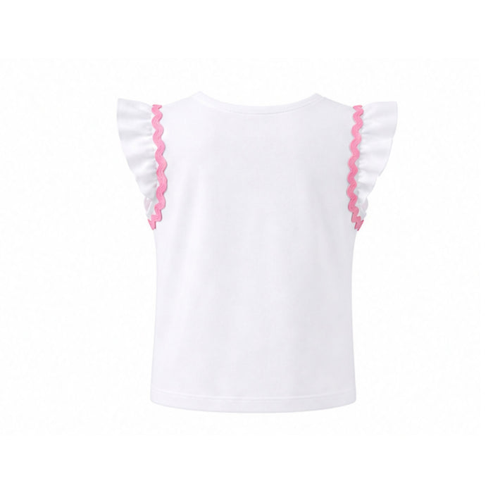 White top with pink trim on a white background