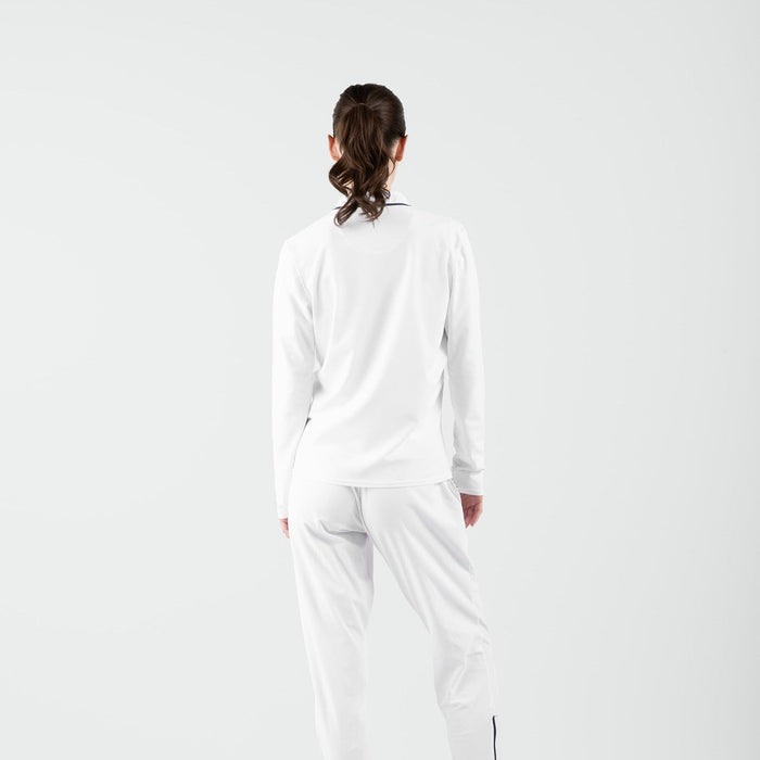 Person wearing a white outfit on a white background