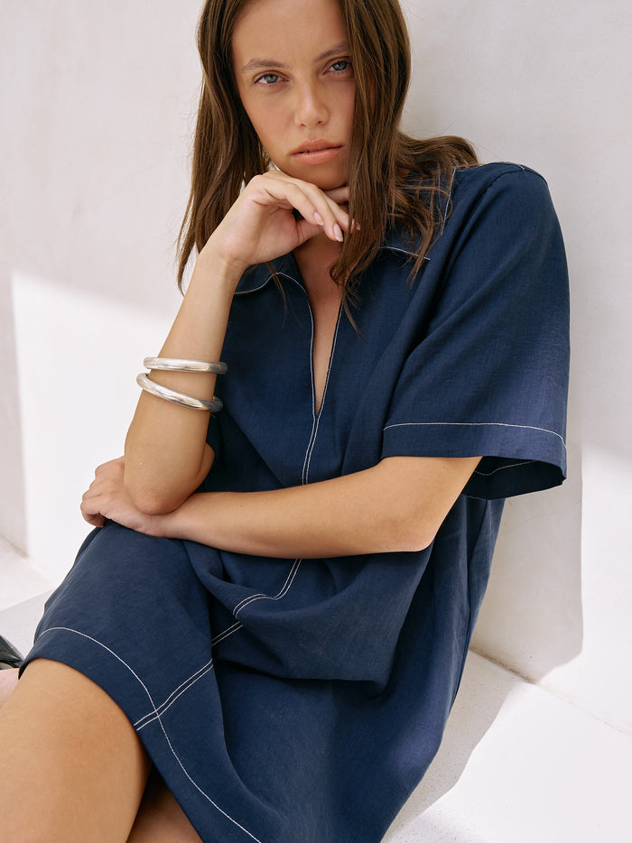 Mae Popover Mini Dress - Navy
