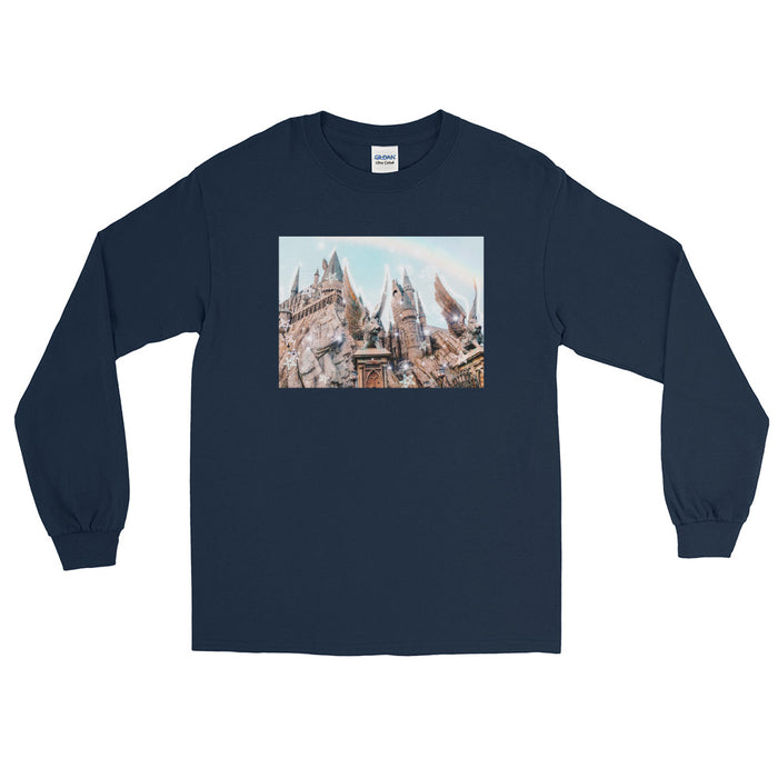Magical Castle Photo Long Sleeve Shirt Castle with Gargoyle Long Sleeve