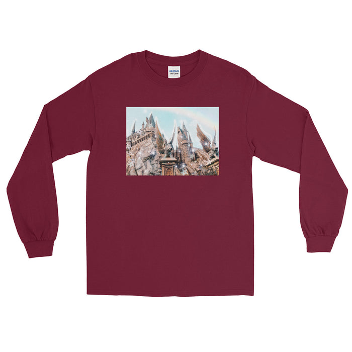 Magical Castle Photo Long Sleeve Shirt Castle with Gargoyle Long Sleeve