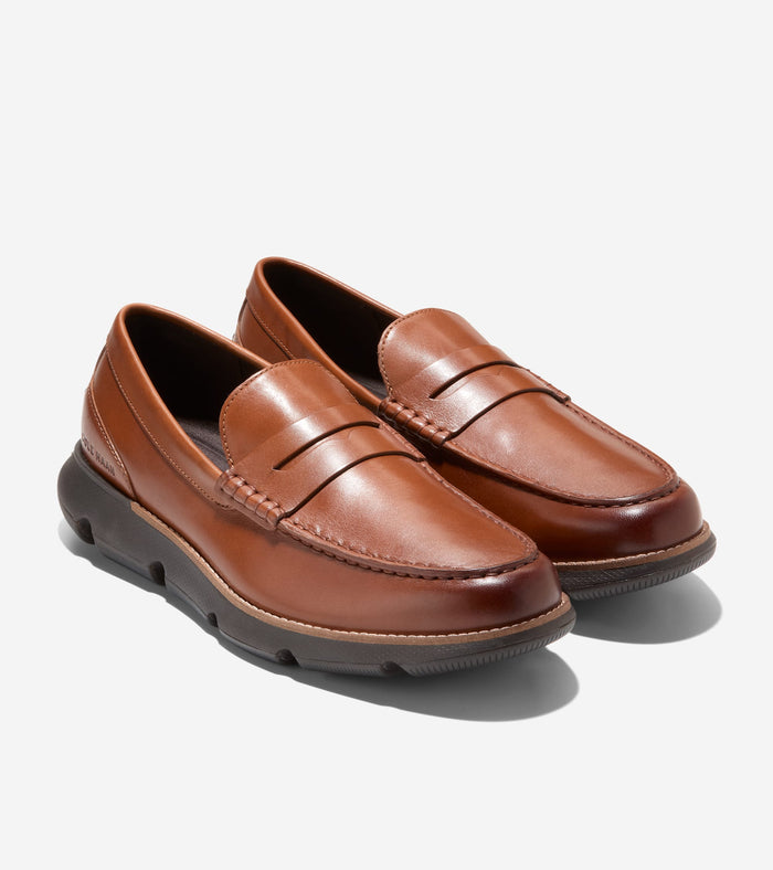 Men's 4.ZERØGRAND Penny Loafers-British Tan-Chocolate-Black