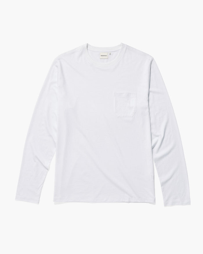 Mens Pima Long Sleeve Pocket Tee - Pima Cotton Jersey - White