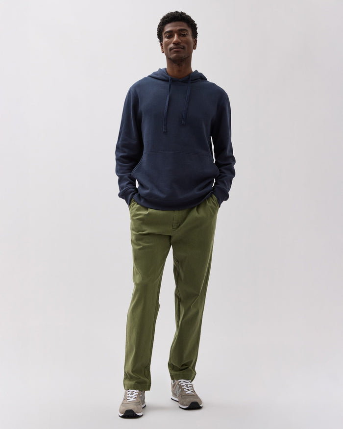 Mens Pleated Lightweight Chino - Stretch Cotton Twill - Cypress