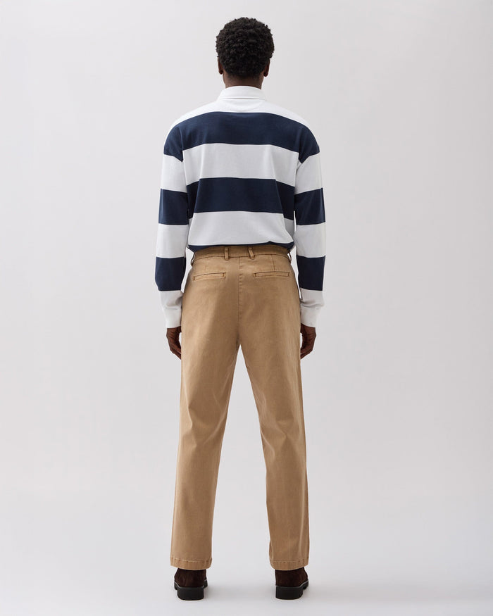 Mens Pleated Lightweight Chino - Stretch Cotton Twill - Khaki