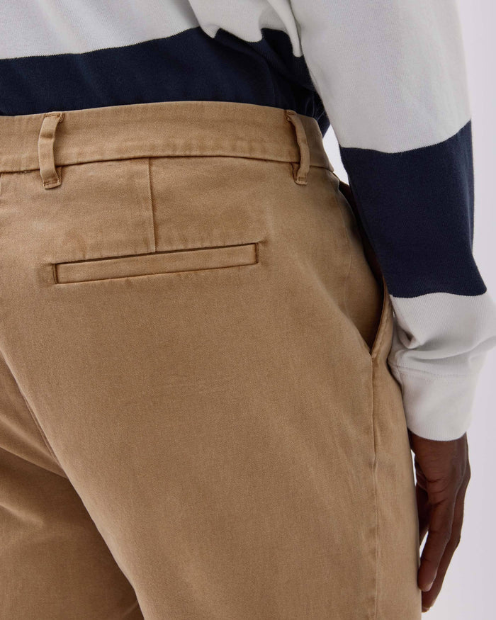 Mens Pleated Lightweight Chino - Stretch Cotton Twill - Khaki