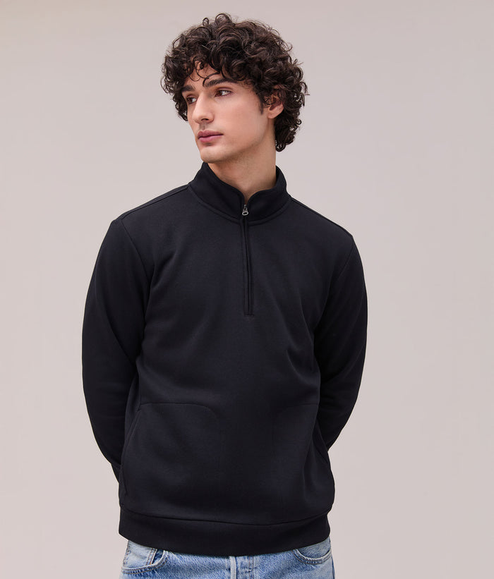 Mens Recycled Fleece Quarter Zip Sweatshirt | Black