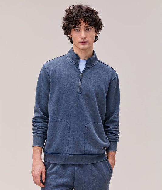 Mens Recycled Fleece Quarter Zip Sweatshirt | Mineral Moonlit Ocean