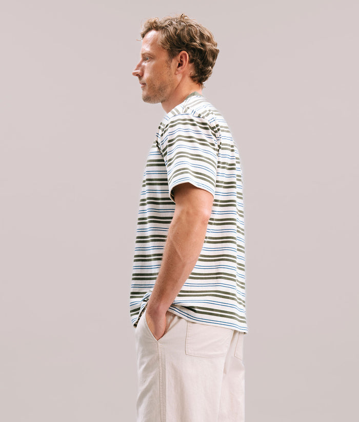 Mens Recycled Stripe Tee - Recycled Jersey - White/Surplus Stripe