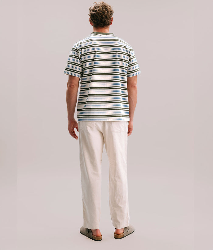 Mens Recycled Stripe Tee - Recycled Jersey - White/Surplus Stripe