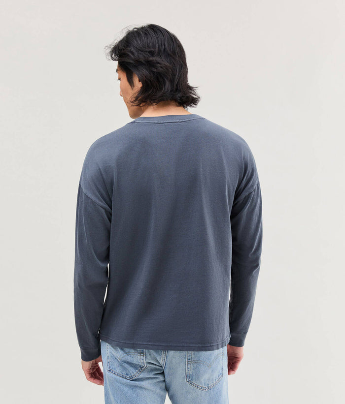 Mens Relaxed Long Sleeve Tee - Pigment Dye Jersey - Blue Steel #Blue Steel