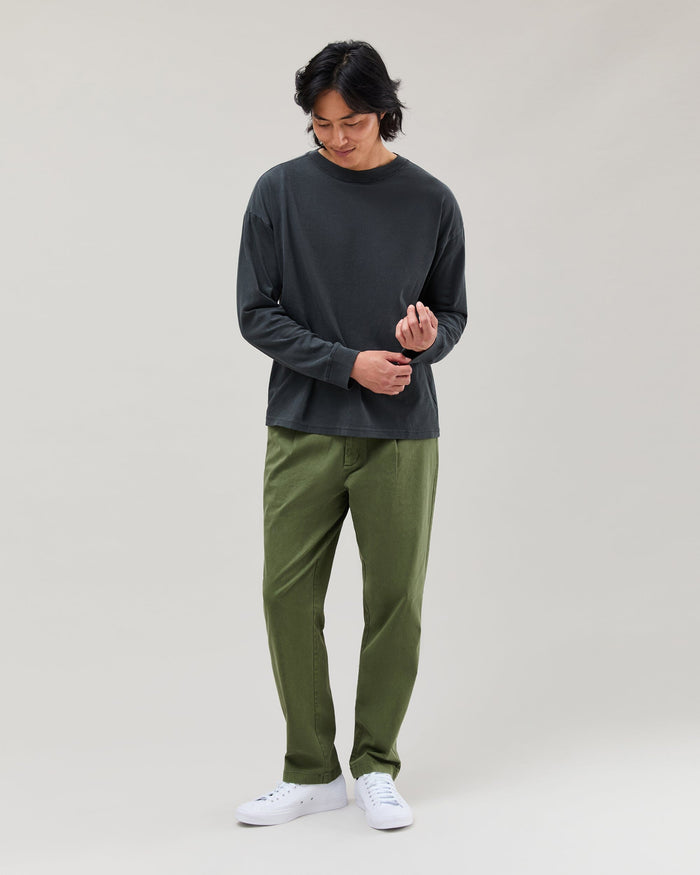 Mens Relaxed Long Sleeve Tee - Pigment Dye Jersey - Stretch Limo