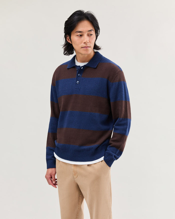 Seth Rugby Sweater | Navy/Brown Stripe