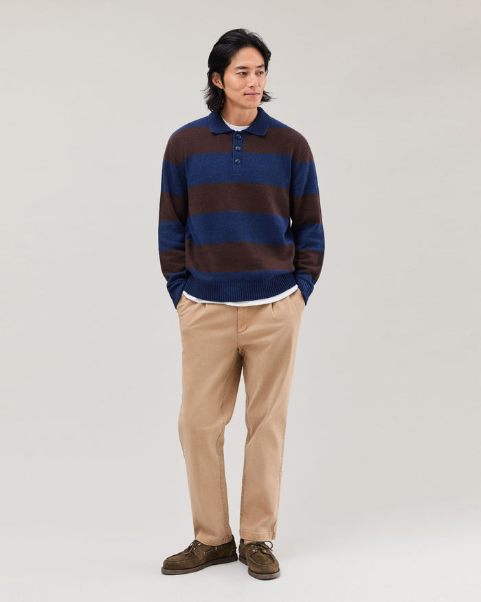 Seth Rugby Sweater | Navy/Brown Stripe