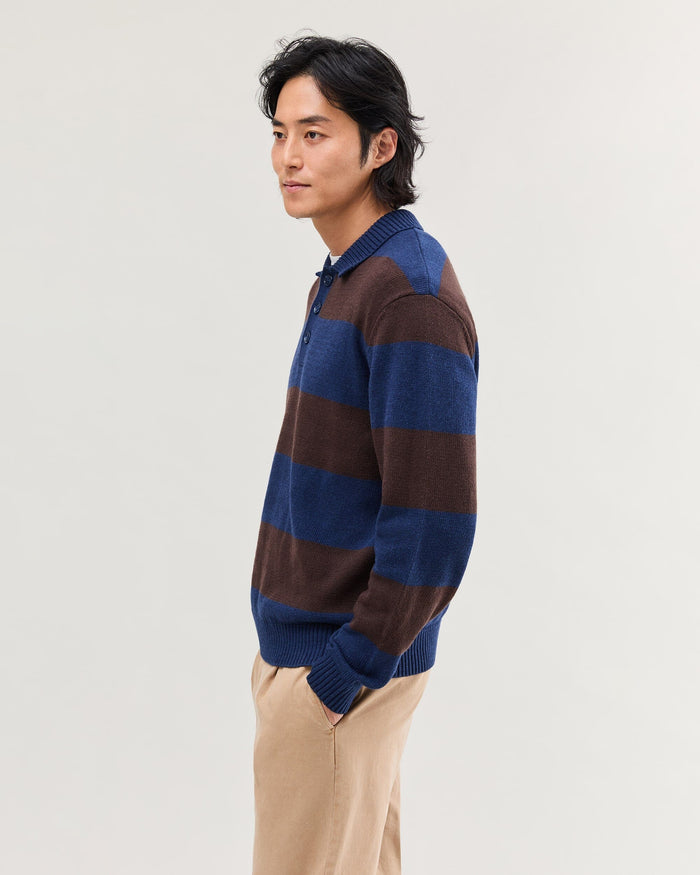Seth Rugby Sweater | Navy/Brown Stripe