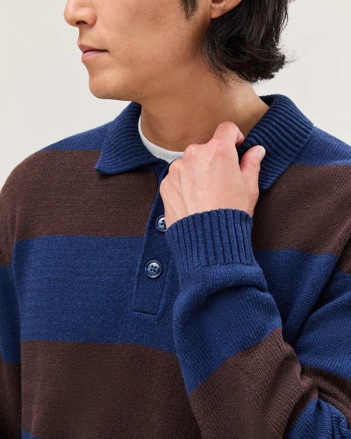 Seth Rugby Sweater | Navy/Brown Stripe