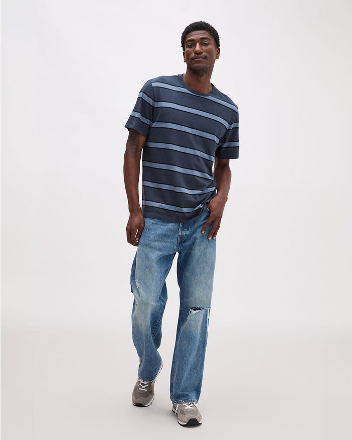 Men's Striped Pima Tee in Khaki Stripe (Brown) | Richer Poorer