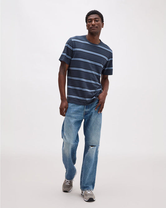 Men's Striped Pima Tee in Khaki Stripe (Brown) | Richer Poorer