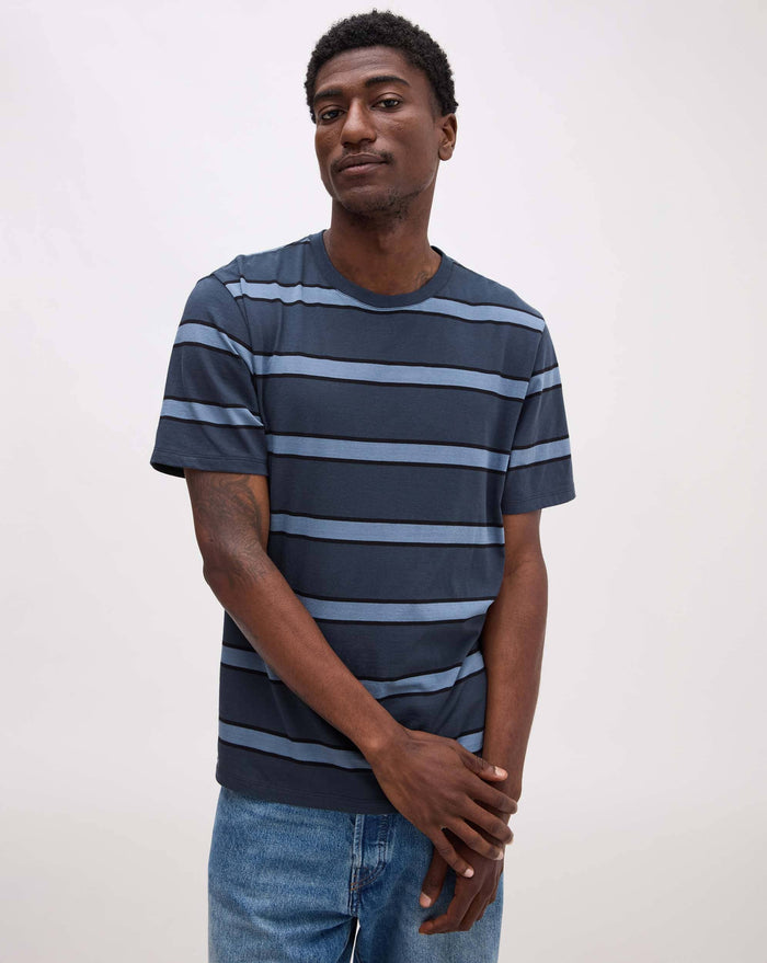 Men's Striped Pima Tee in Khaki Stripe (Brown) | Richer Poorer