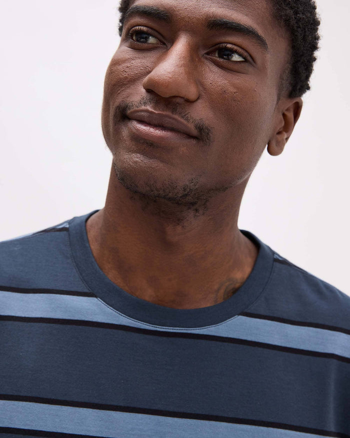 Men's Striped Pima Tee in Khaki Stripe (Brown) | Richer Poorer