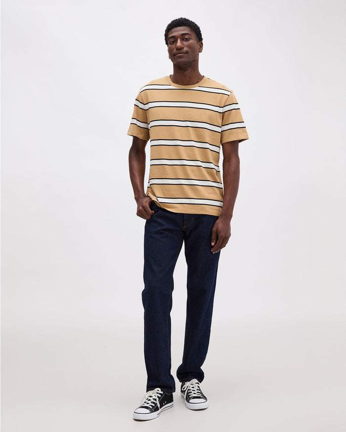 Mens Short Sleeve Stripe Pima Tee - Pima Cotton Jersey - Khaki Stripe