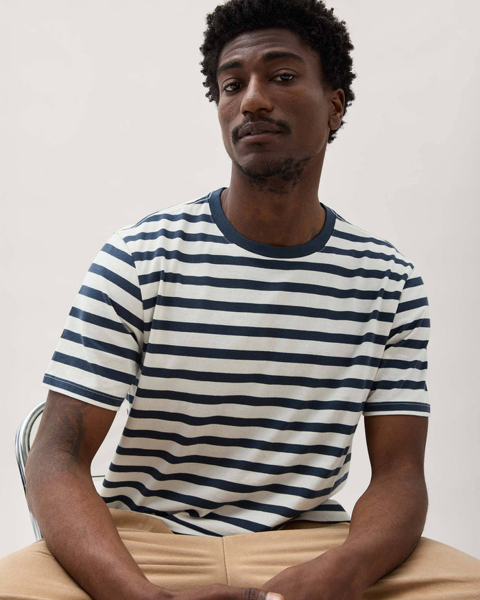 Men's Striped Pima Tee in Blue Nights Stripe (Blue) | Richer Poorer