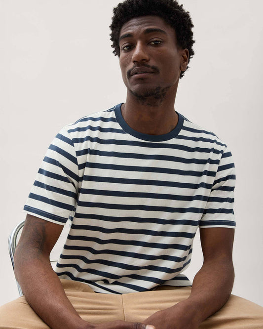 Men's Striped Pima Tee in Blue Nights Stripe (Blue) | Richer Poorer