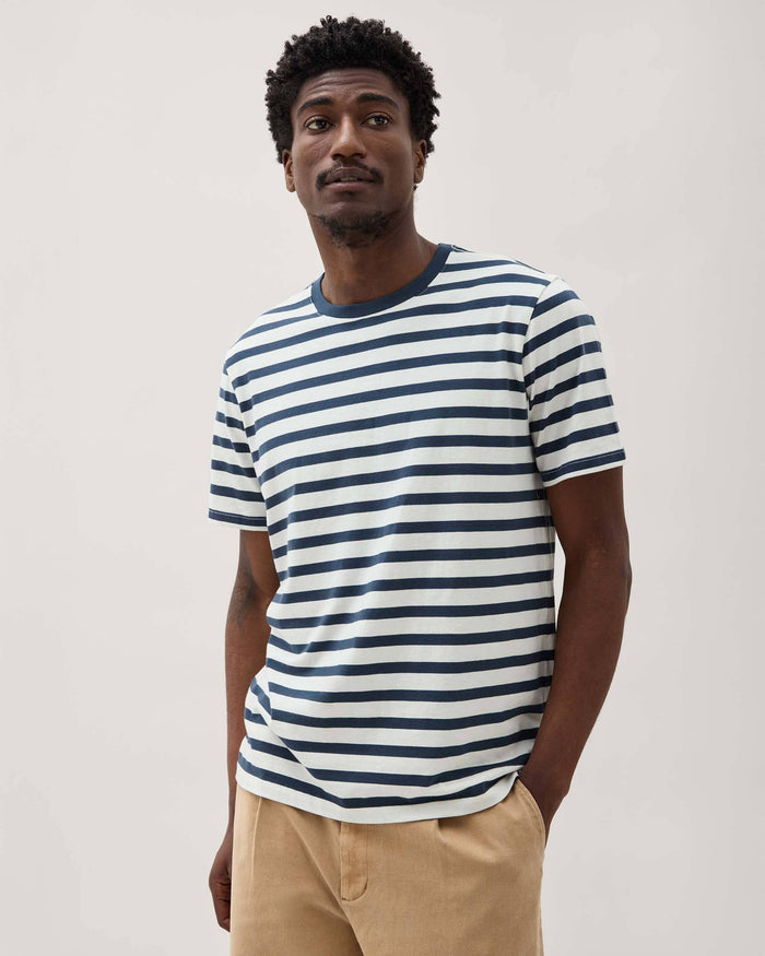 Men's Striped Pima Tee in Blue Nights Stripe (Blue) | Richer Poorer