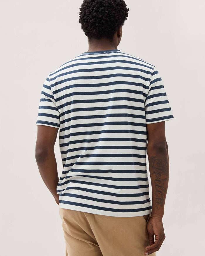 Men's Striped Pima Tee in Blue Nights Stripe (Blue) | Richer Poorer