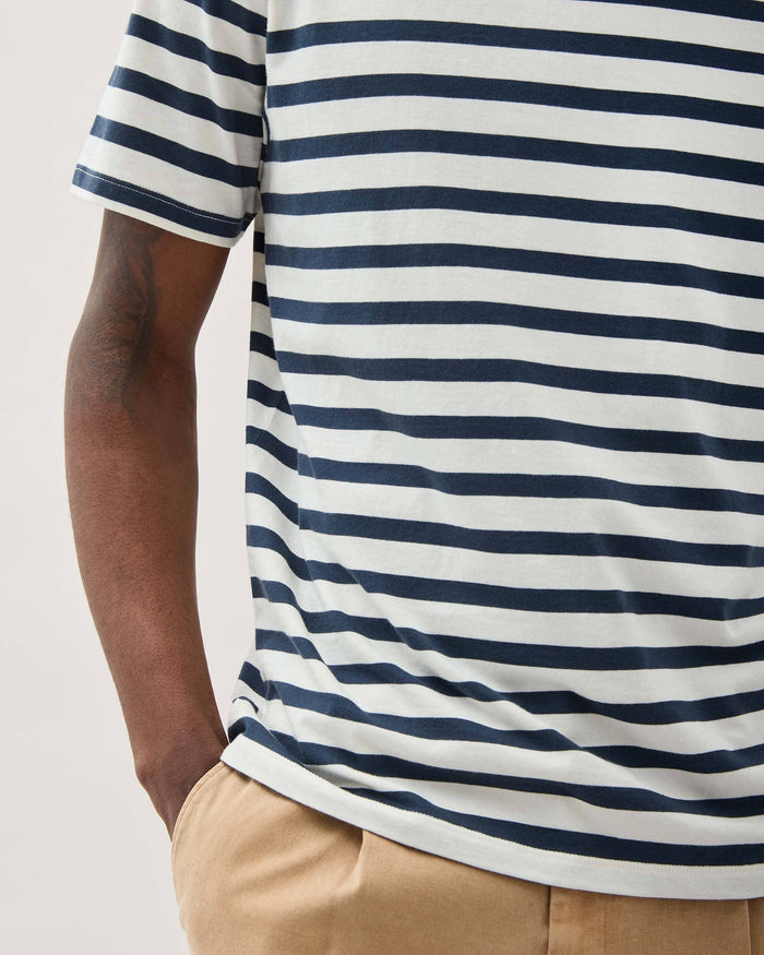 Men's Striped Pima Tee in Blue Nights Stripe (Blue) | Richer Poorer
