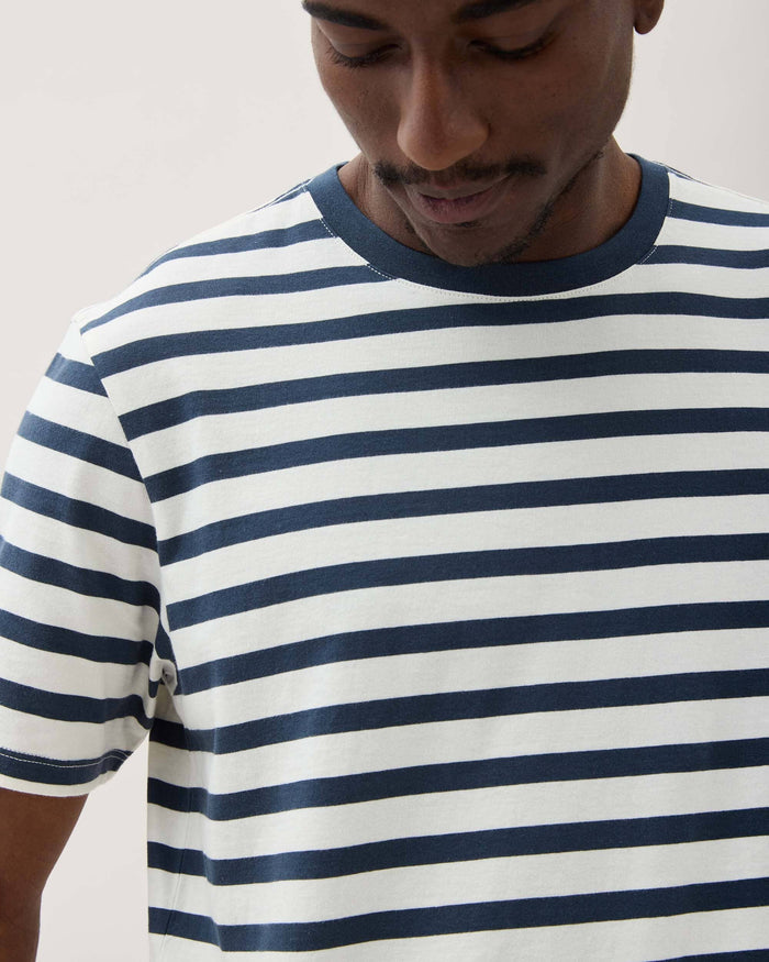 Men's Striped Pima Tee in Blue Nights Stripe (Blue) | Richer Poorer