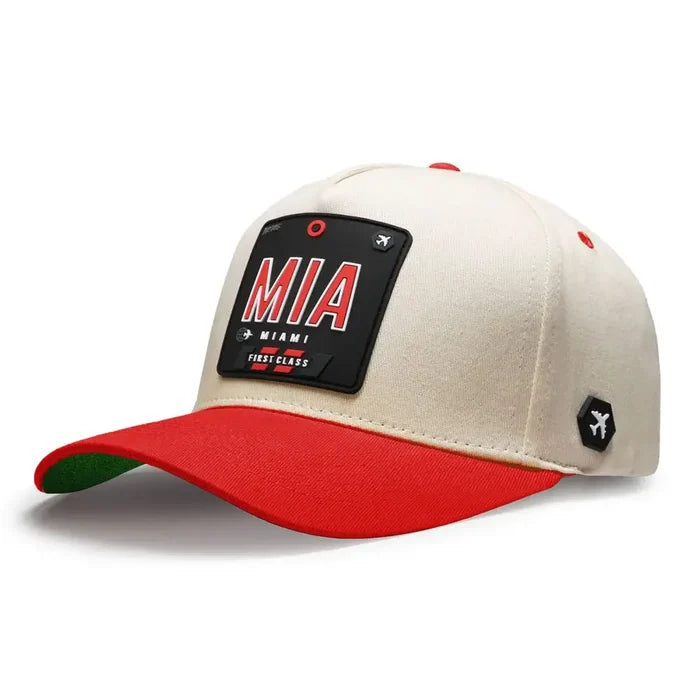Miami Classic Cap - Natural/red color Quarter front view