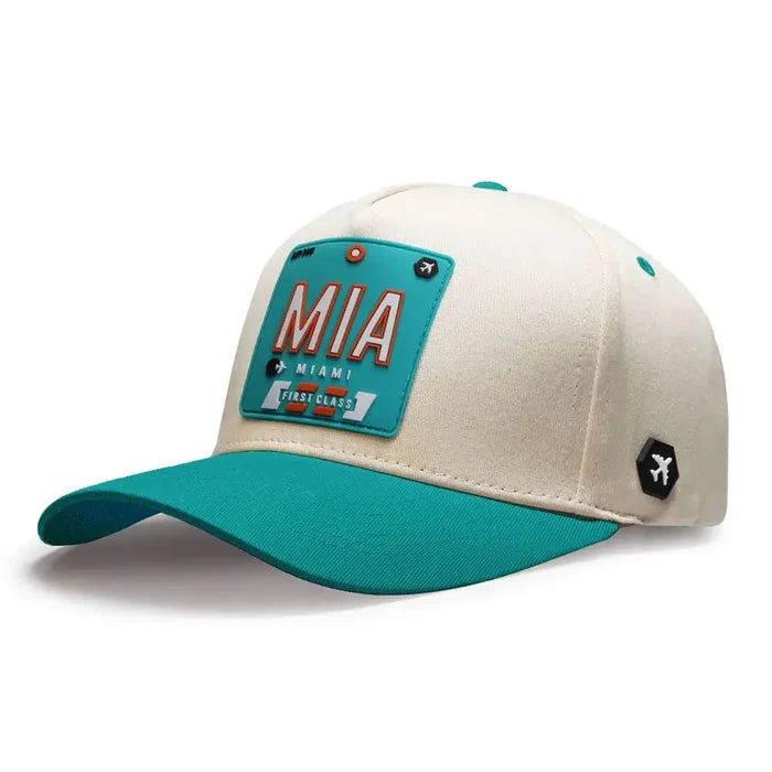 Miami Classic Cap - Natural/Teal color 3Quarter front view