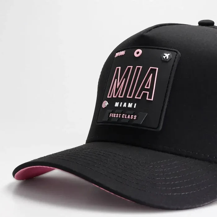 Miami Hat - Black/Pink color 3 Quarter front close view