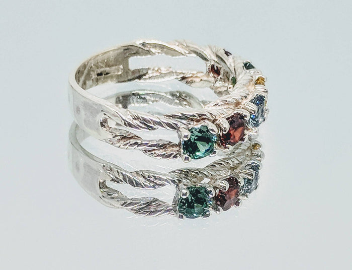Mothers Ring Solid Sterling Silver or Solid 14kt White, Yellow or Rose Gold, 3, 4, 5, 6, 7 Stone, Custom Made, Engraving Size 7