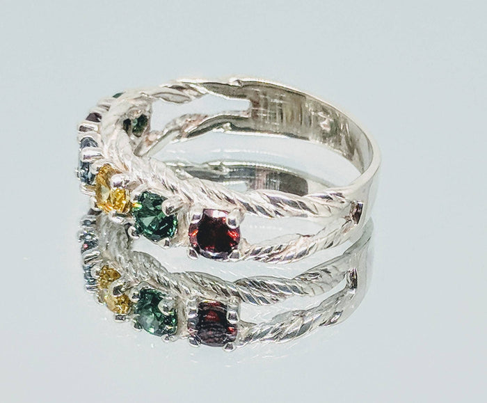 Mothers Ring Solid Sterling Silver or Solid 14kt White, Yellow or Rose Gold, 3, 4, 5, 6, 7 Stone, Custom Made, Engraving Size 7