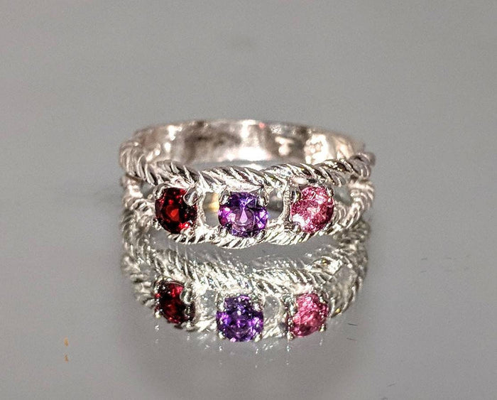 Mothers Ring Solid Sterling Silver or Solid 14kt White, Yellow or Rose Gold, 3, 4, 5, 6, 7 Stone, Custom Made, Engraving Size 7