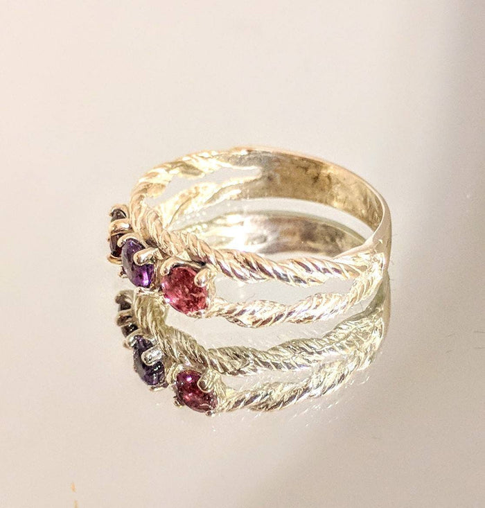 Mothers Ring Solid Sterling Silver or Solid 14kt White, Yellow or Rose Gold, 3, 4, 5, 6, 7 Stone, Custom Made, Engraving Size 7