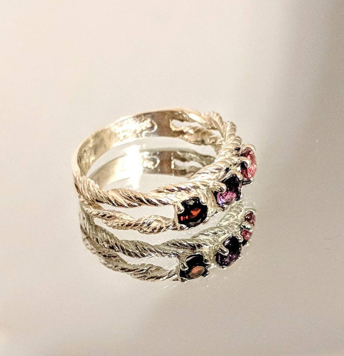 Mothers Ring Solid Sterling Silver or Solid 14kt White, Yellow or Rose Gold, 3, 4, 5, 6, 7 Stone, Custom Made, Engraving Size 7