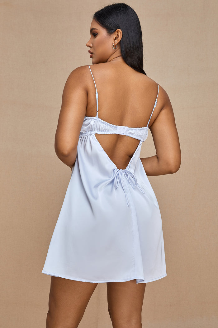 Moxy Short Satin Dress in Light Blue