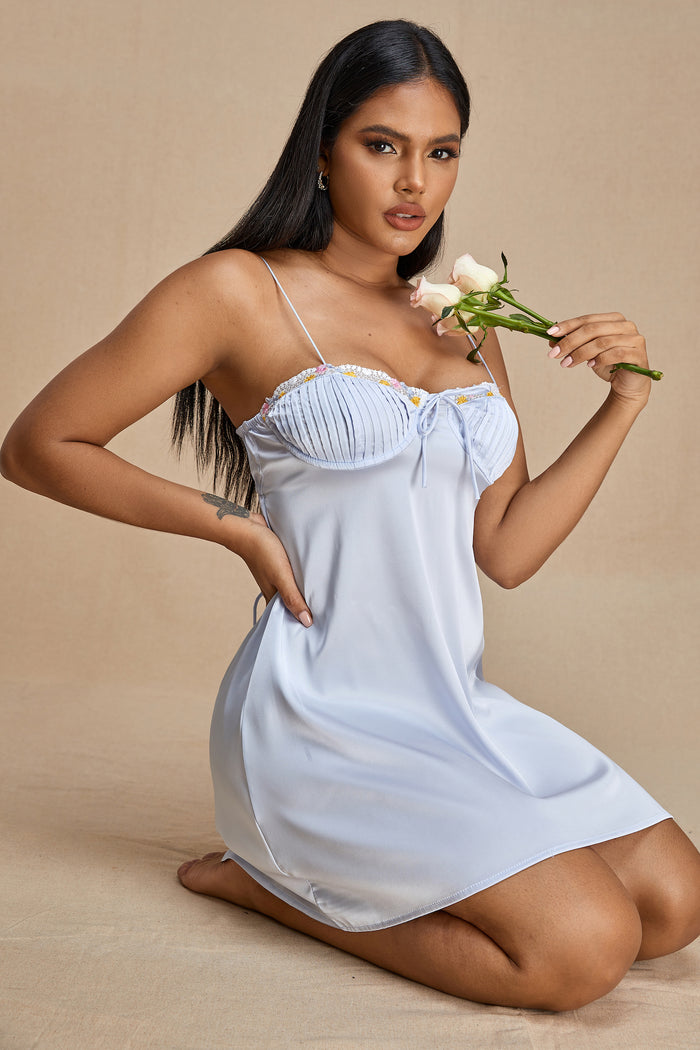 Moxy Short Satin Dress in Light Blue