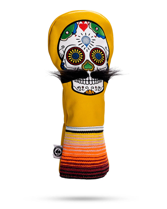 Mustache Sugar Skull - Fairway Cover Yellow