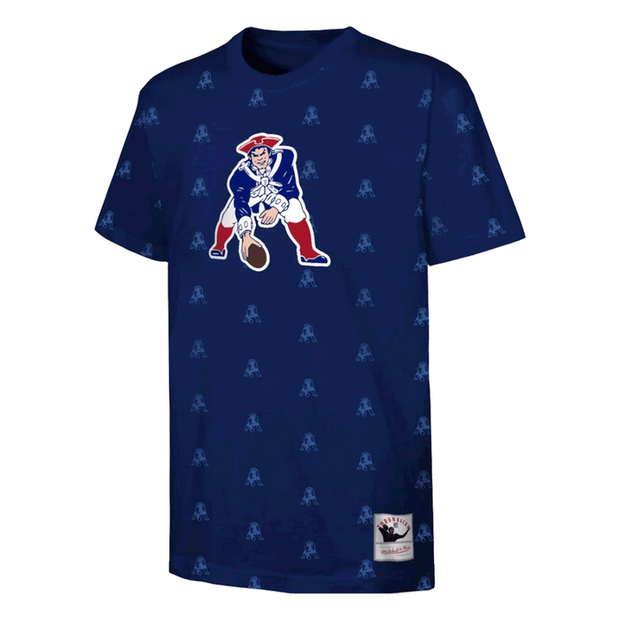 New England Patriots Mitchell & Ness All-Over Print Blue Youth T-Shirt