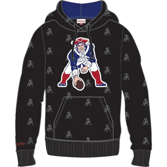 New England Patriots Mitchell & Ness All Over Print Fleece Hoodie black color