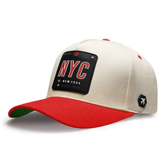 New York Classic Cap - Natural/Red Beige/ Red color 3Quarter front view